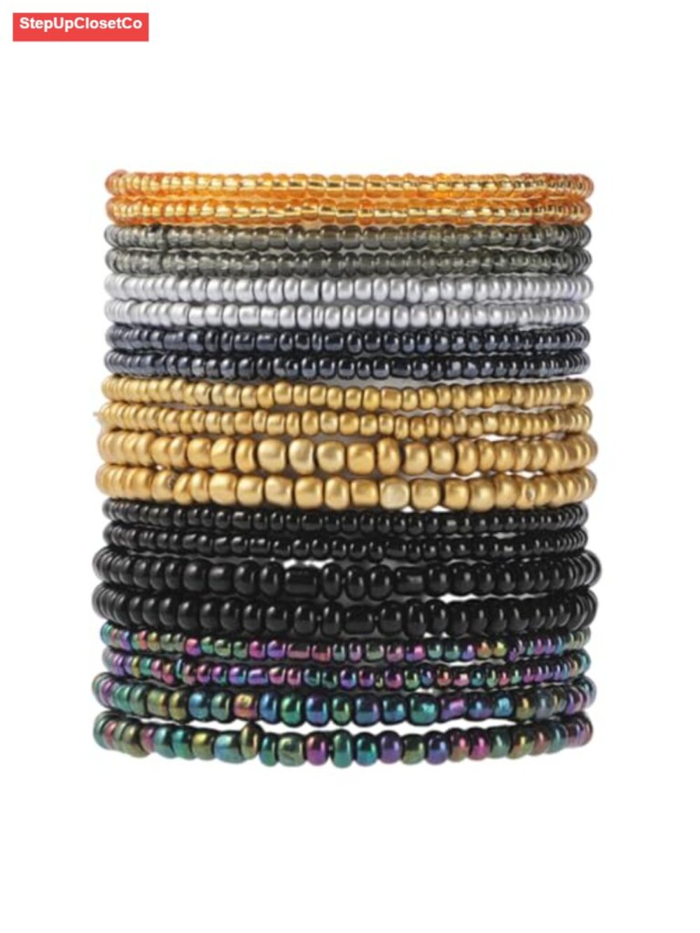 Boho Stackable Crystal Glass Beads Stretch Bracelets Women's Multilayered